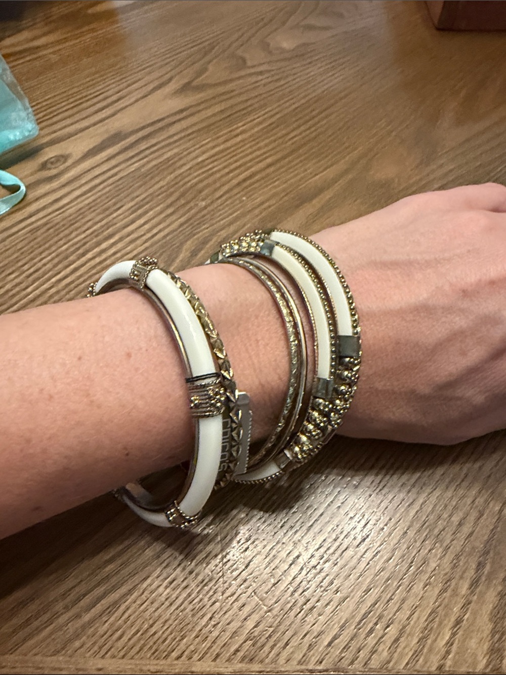 Chico's White and Gold Multi-Bangle Bracelet Set
